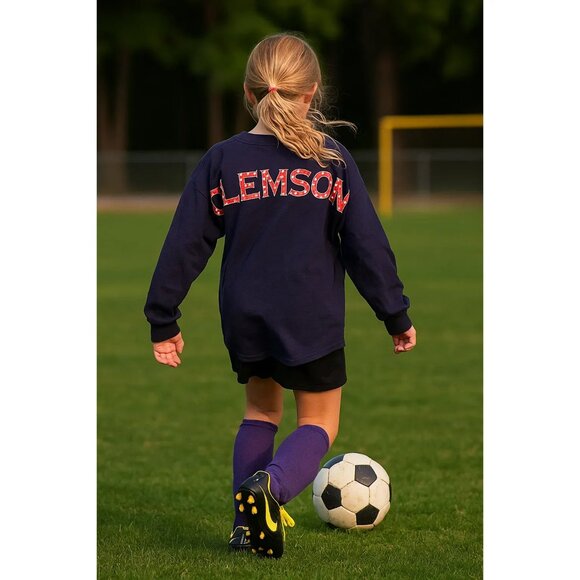 Clemson Tigers Purple Sweatshirt Orange Polka Dot Lettering Long Sleeve Medium - Picture 1 of 4
